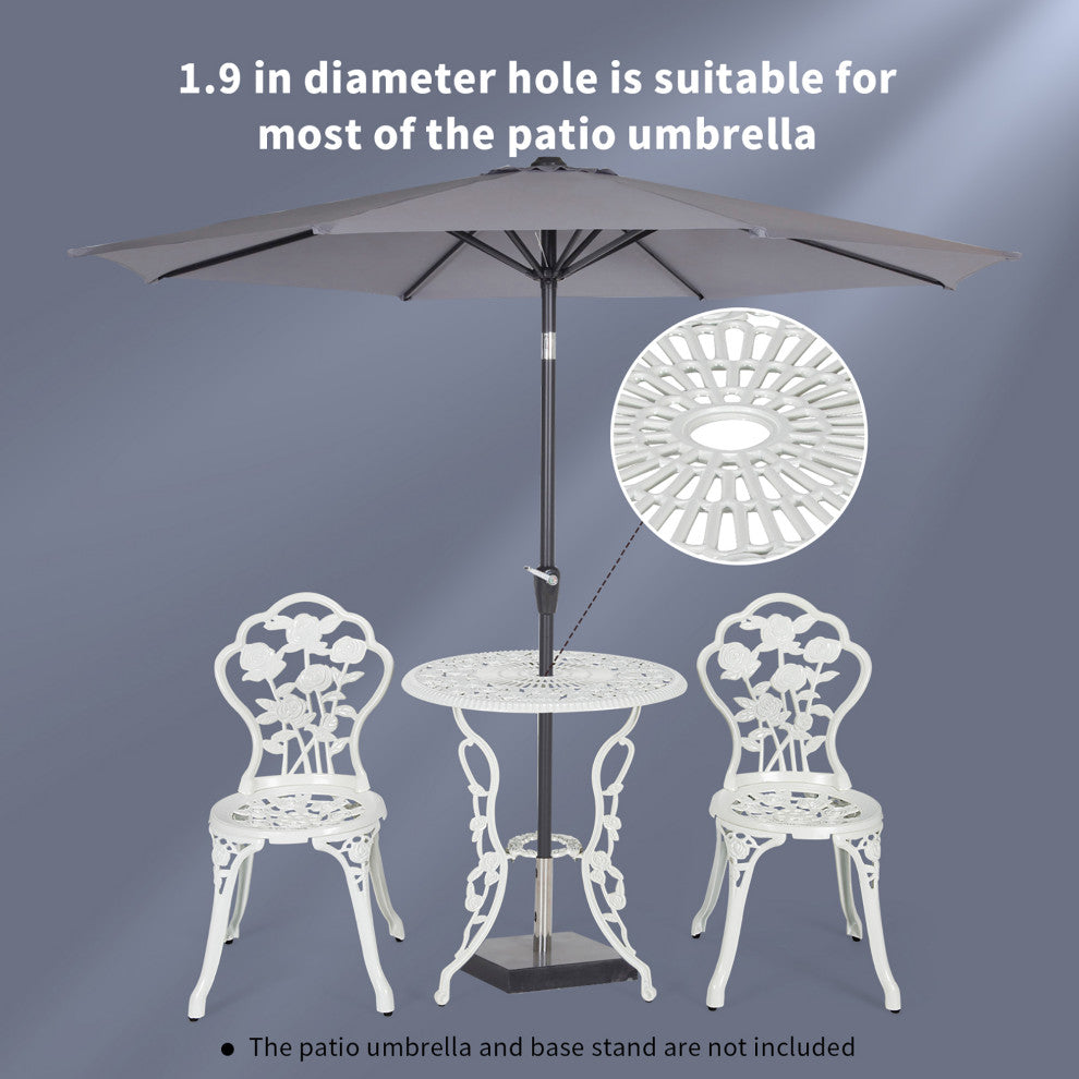 Costway 3PCS Cast Aluminum Patio Bistro Furniture Set Rose Design Outdoor White