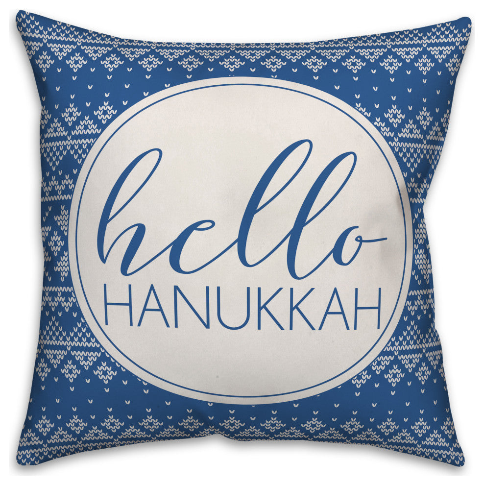 Hello Hanukkah Sweater Pattern 16"x16" Throw Pillow