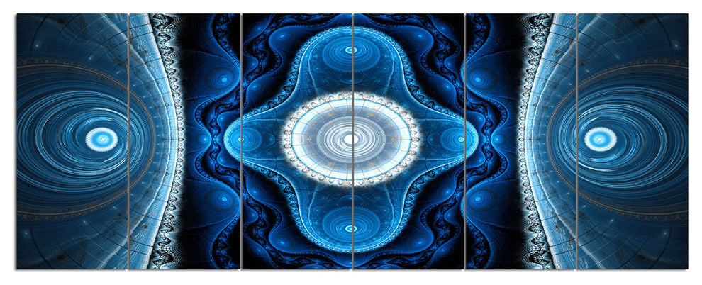 Cabalistic Blue Fractal Design, Abstract Canvas Art Print, 70"x28", 6 Panels