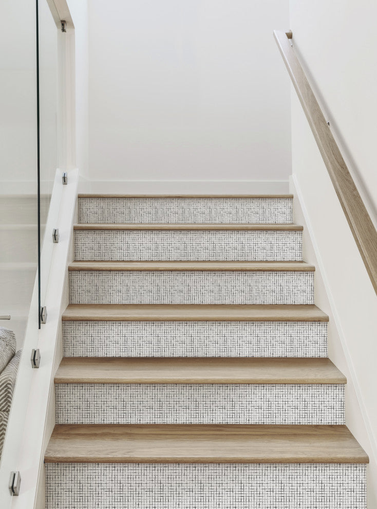 Crosshatch Peel and Stick Stair Riser Strips, Black, 48"x6", Set of 6
