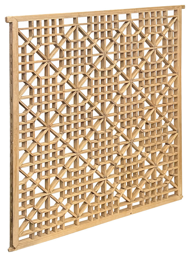 Vintage Restored Oriental Zen Geometric Rustic Raw Wood Wall Panel Hws3348