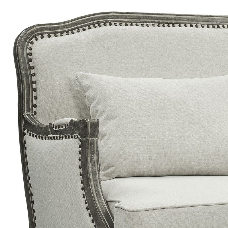 Lv01131 Loveseat With 2 Pillows, Cream Linen and Brown Finish Tania