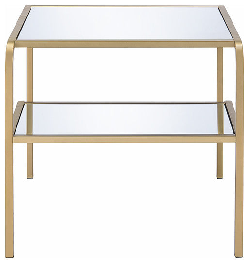 23" Gold And Clear Glass End Table With Two Shelves