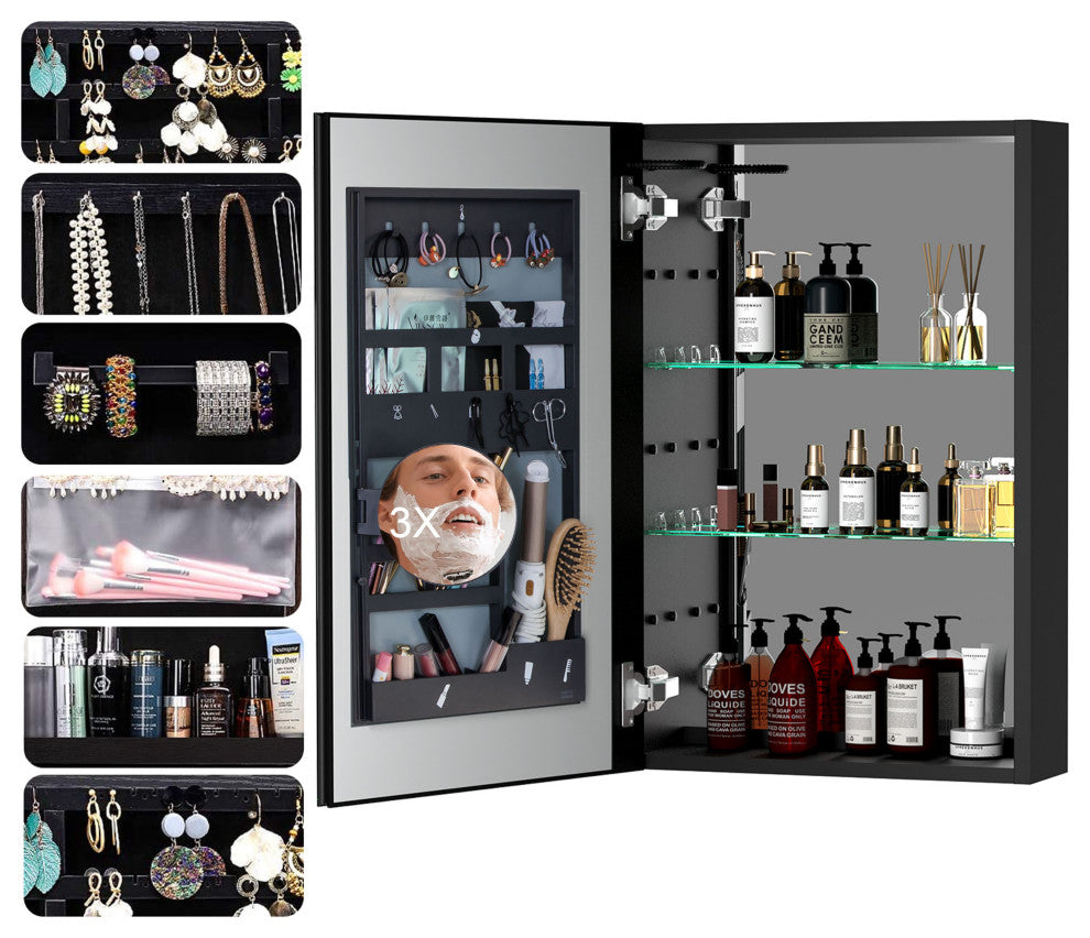 30" Aluminum Surface Mount 1-door Medicine Cabinet with Mirror and LED Lights