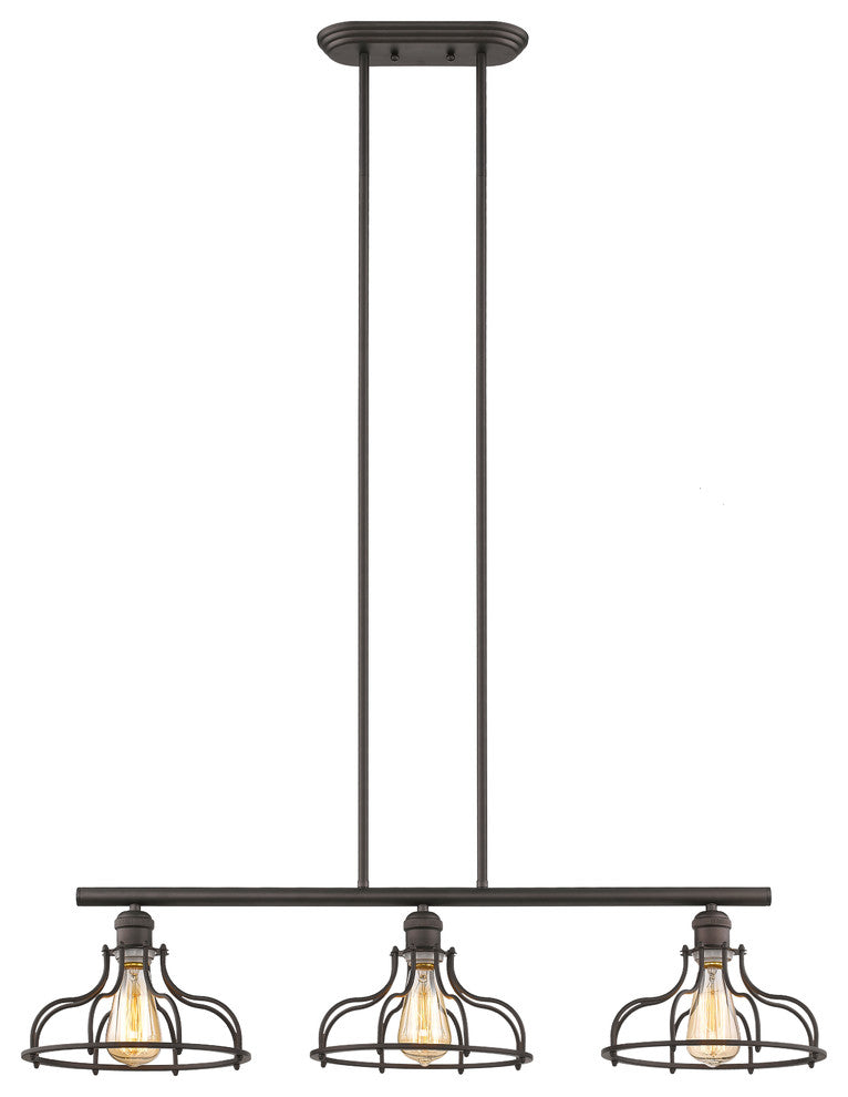 Jaxon 3-Light Rubbed Bronze Island Hanging Fixture 37"