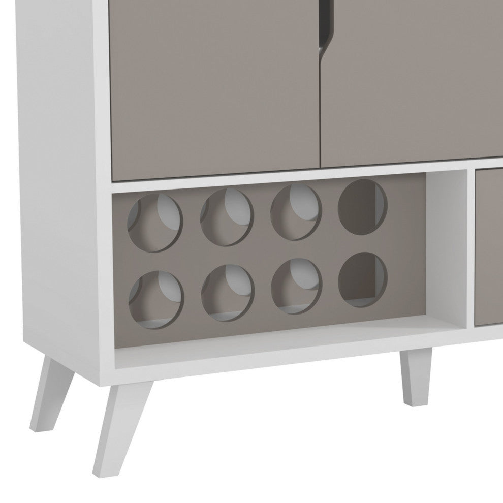 54 Inch 2 Door Wooden TV Stand with Wine Rack and 1 Drawer, White and Gray