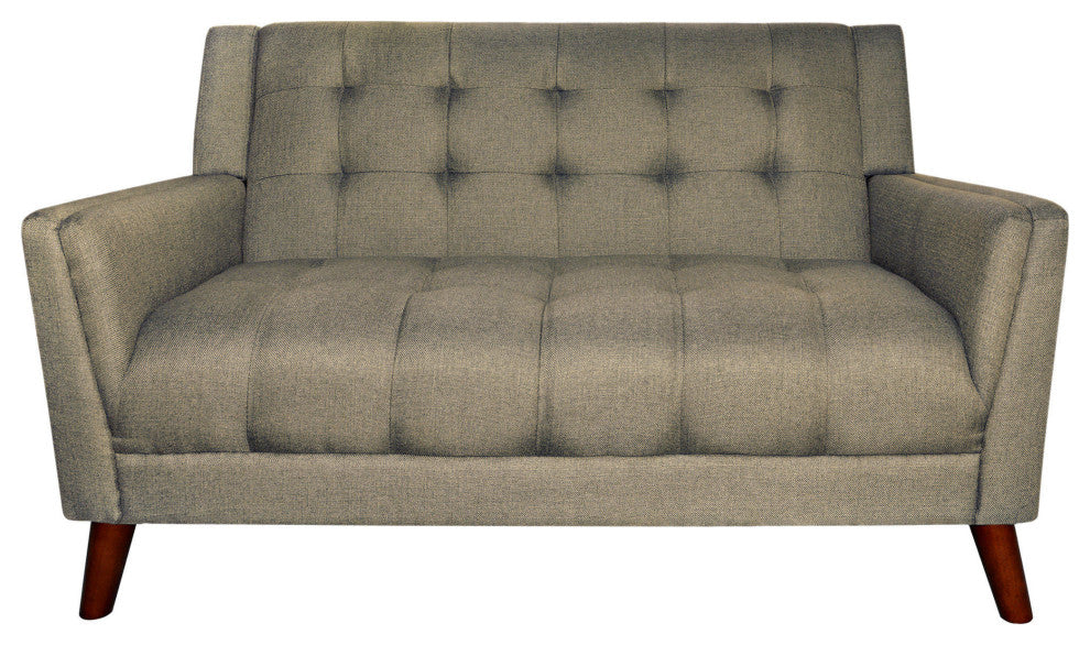 GDF Studio Evelyn Mid Century Modern Fabric Loveseat, Mocha/Walnut