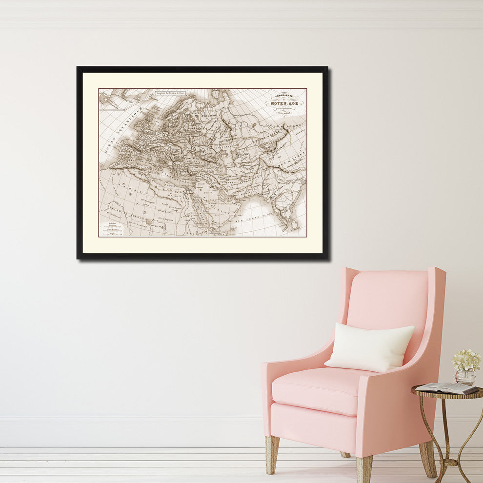 Europe In The Middle Ages Crusades Vintage Sepia Map Canvas Print, 28"x37"