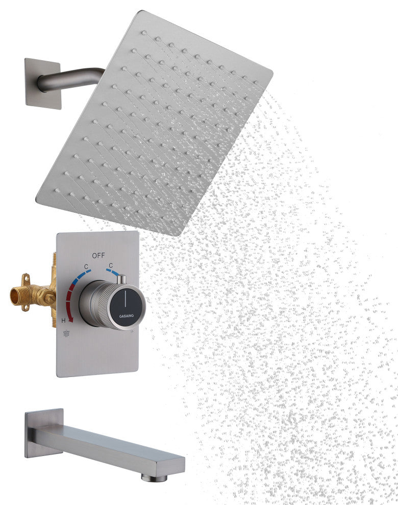 10inch Wall Mount Dual Function Rain Shower System with Tub Spout, Brushed Nickel