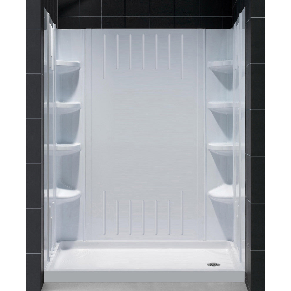 DreamLine SlimLine 32"x60" Base, Right Hand Drain and Shower Backwall Kit