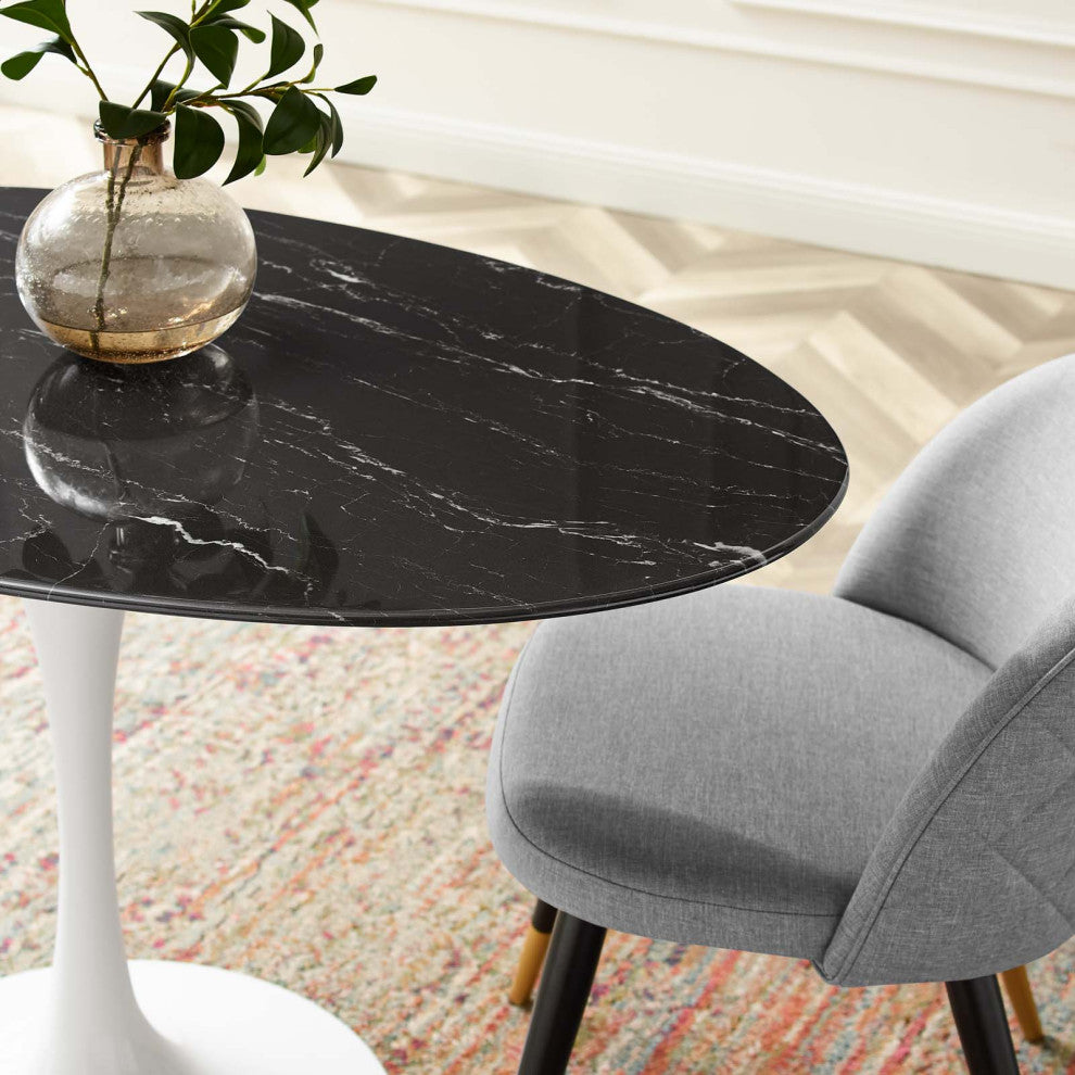 Lippa 48" Oval Artificial Marble Dining Table White Black -5170