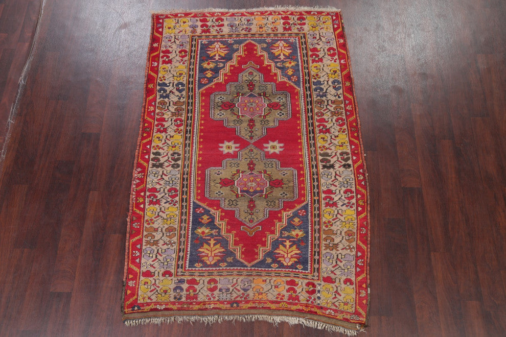 Consigned, Traditional Antique Oriental Hand-Knotted Turkish Area Rug, Red, 5x7