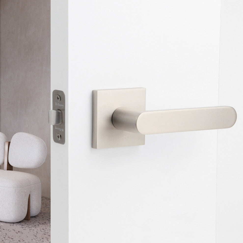 Modern Heavy Duty Designer Door Handle - Chrystie Collection, Satin Nickel, Passage Right Hand
