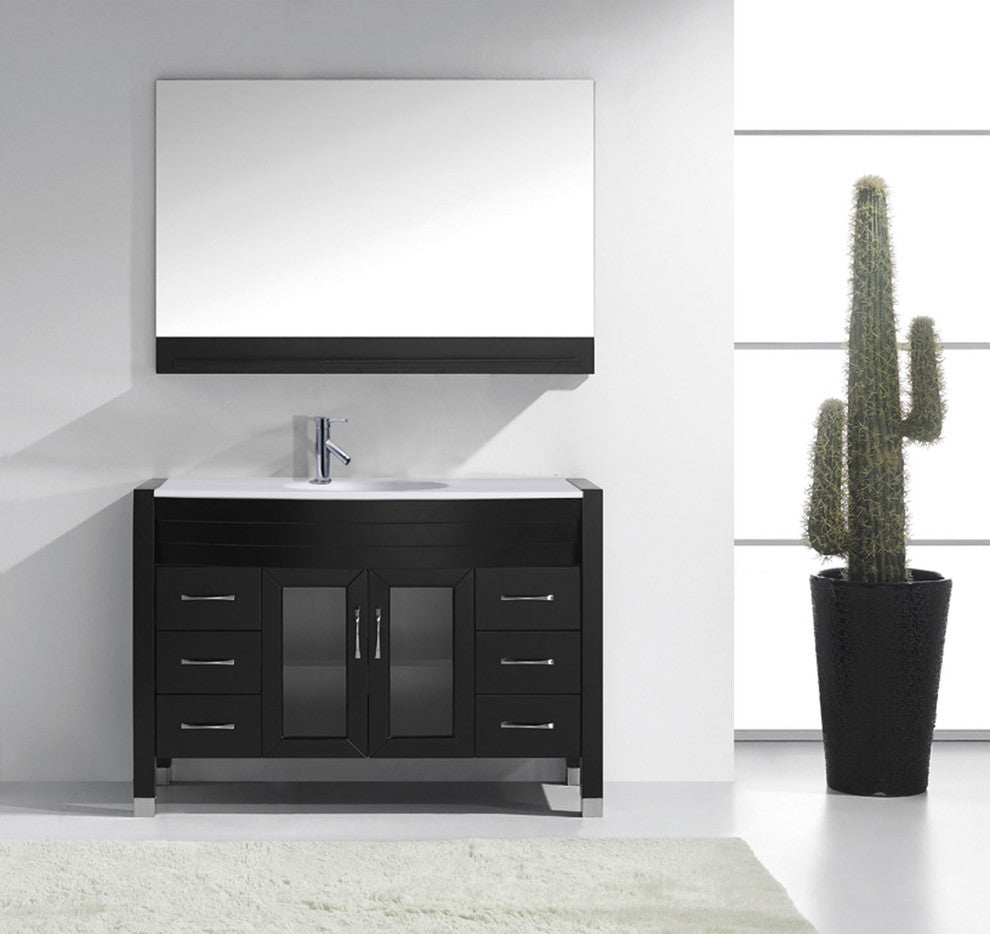 Virtu Ava 48" Single Bathroom Vanity, Espresso With Faucet and Mirror