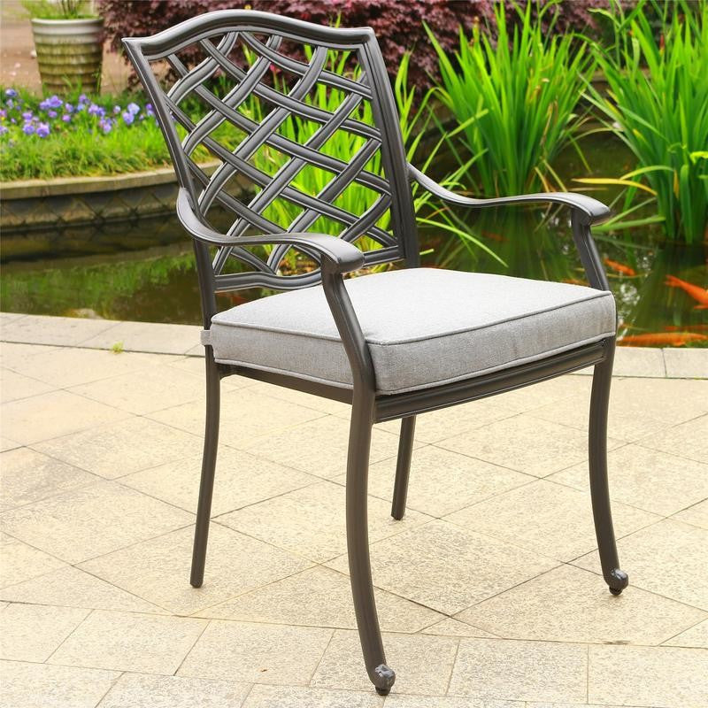 Fletcher Aluminum Dining Arm Chair With Cushion, Set of 2, Cast Slate Sunbrella