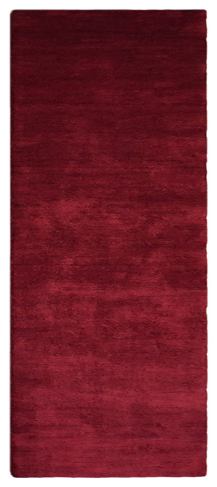 Hand Knotted Loom Silk Mix Area Rug Solid Red