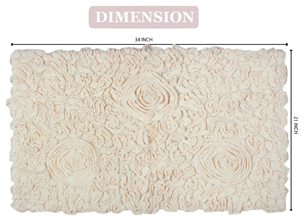 Bell Flower Collection Cotton Bath Rug, 21"x34", Ivory