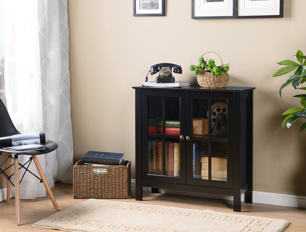 Os Home And Office Black Glass Door Accent And Display Cabinet
