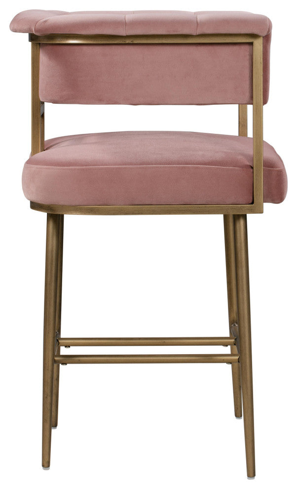 Blush Pink Velvet Counter Stool, Contemporary Modern Brass Gold Counter Stool
