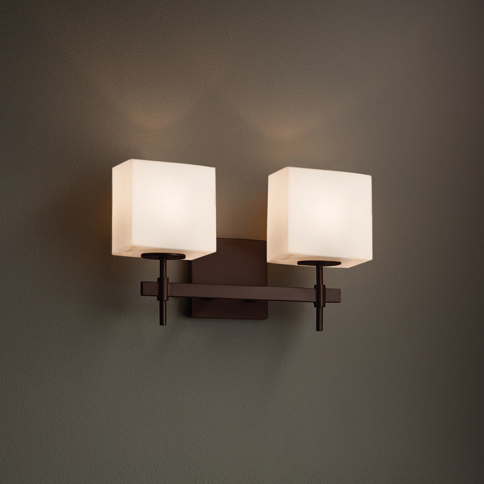 Fusion Union 2-Light Bath Bar, Rectangle, Dark Bronze, Opal Shade