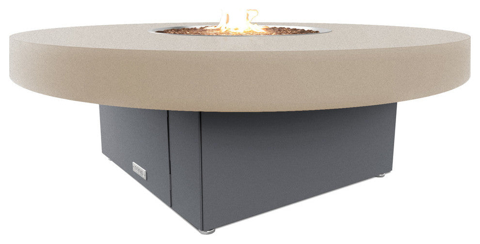 Circular Fire Pit Table, 48 D, Natural Gas, Beige Top, Gray
