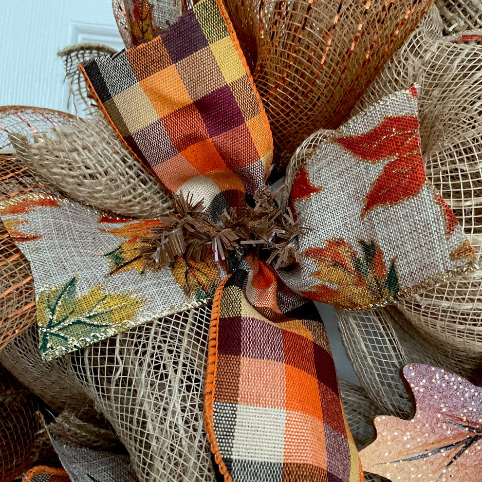 Cascading Fall Leaves Deco Mesh Wreath