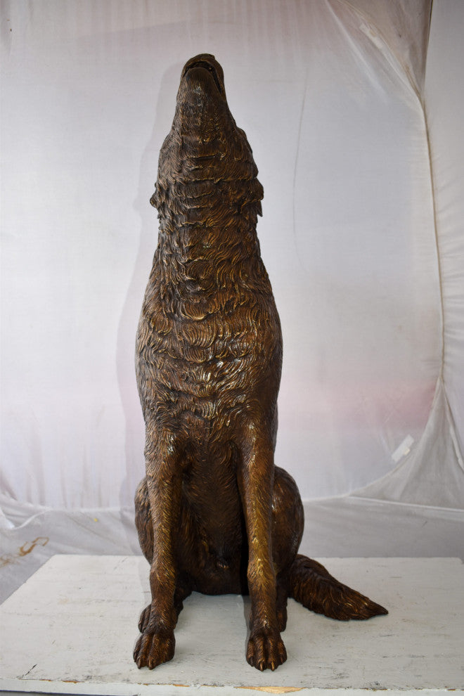 Howling Wolf looking toward the sky Bronze Statue Size: 19" x 19" x 36"H