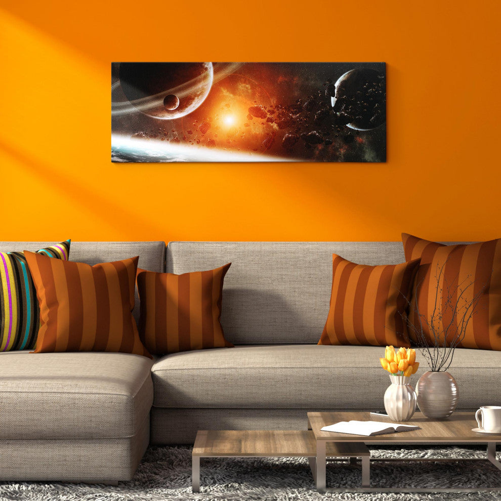 Solar System Glossy Lacquer Canvas Wall Art Print Panel 48" x 18"