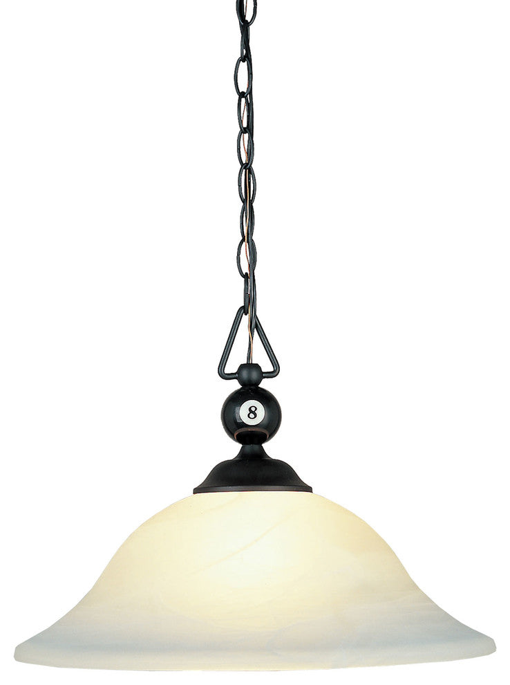 Designer Classics 1-Light Island, Matte Black With White Faux Alabaster Glass