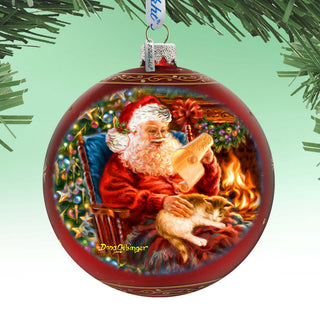 House Warming Santa Lg Glass Ornament, Red