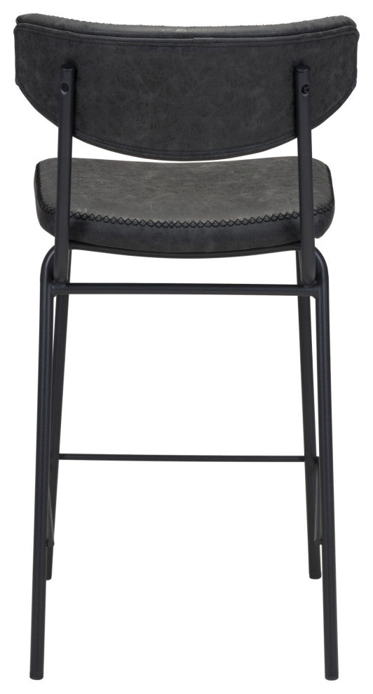 Counter Stool Chair, Set of 2, Faux Vinyl Leather, Steel, Vintage Black, Cafe