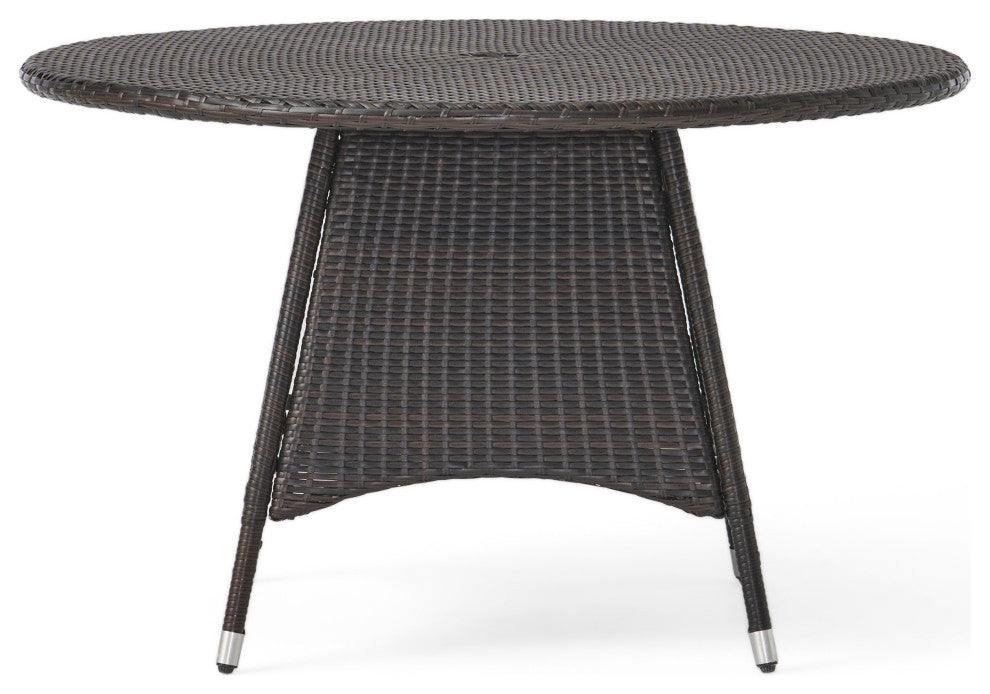 GDF Studio 5-Piece Isco Outdoor Multi-brown Wicker Circular Dining Set