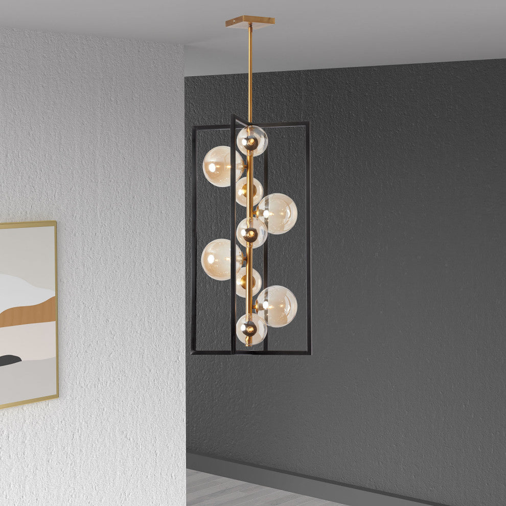 Gladius 9-Light Pendant, Matte Black and Vintage Bronze