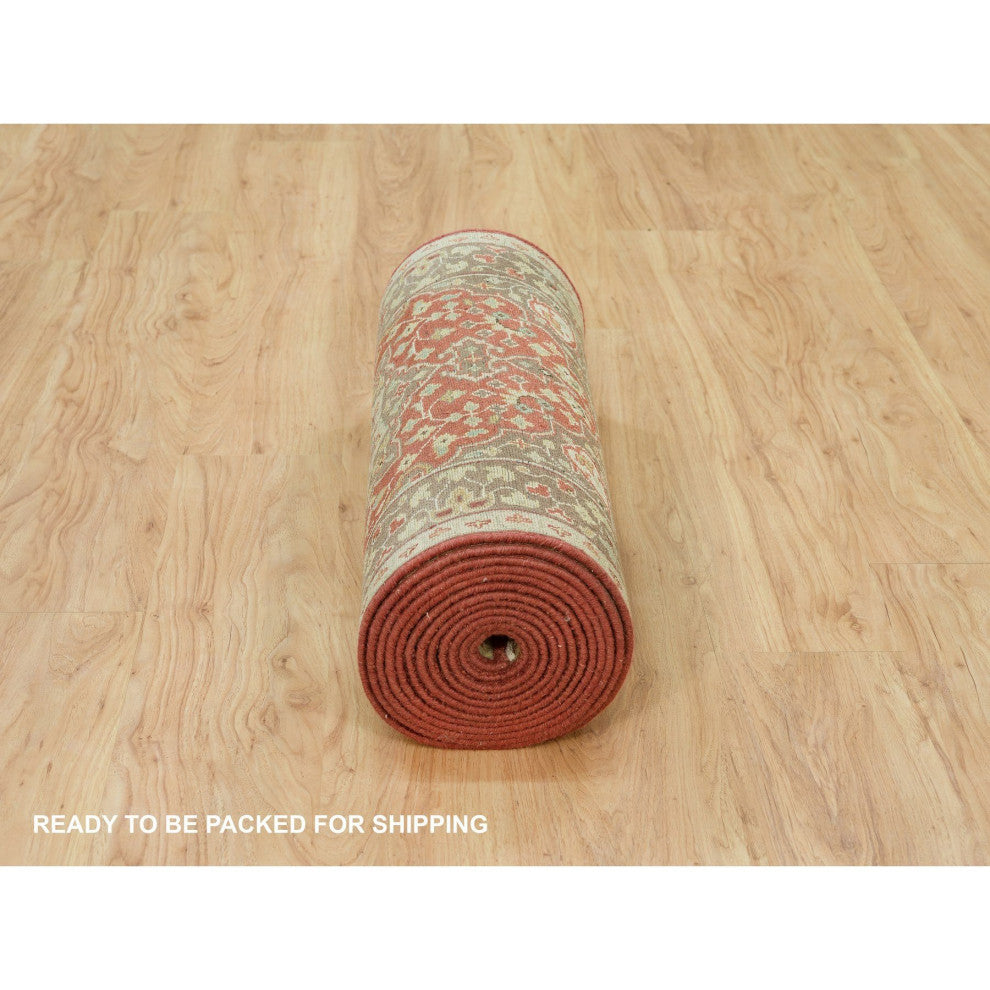 Rufous Red Tabriz Haji Jalili Design Hand Knotted Wool XL Runner Rug 2'7"x18'
