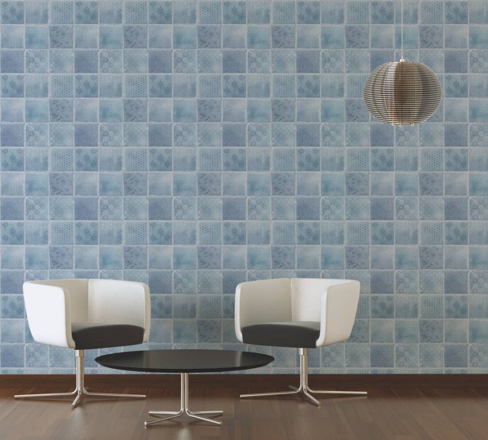 Textured Wallpaper, Flower Ornaments, Blue, 1 Roll