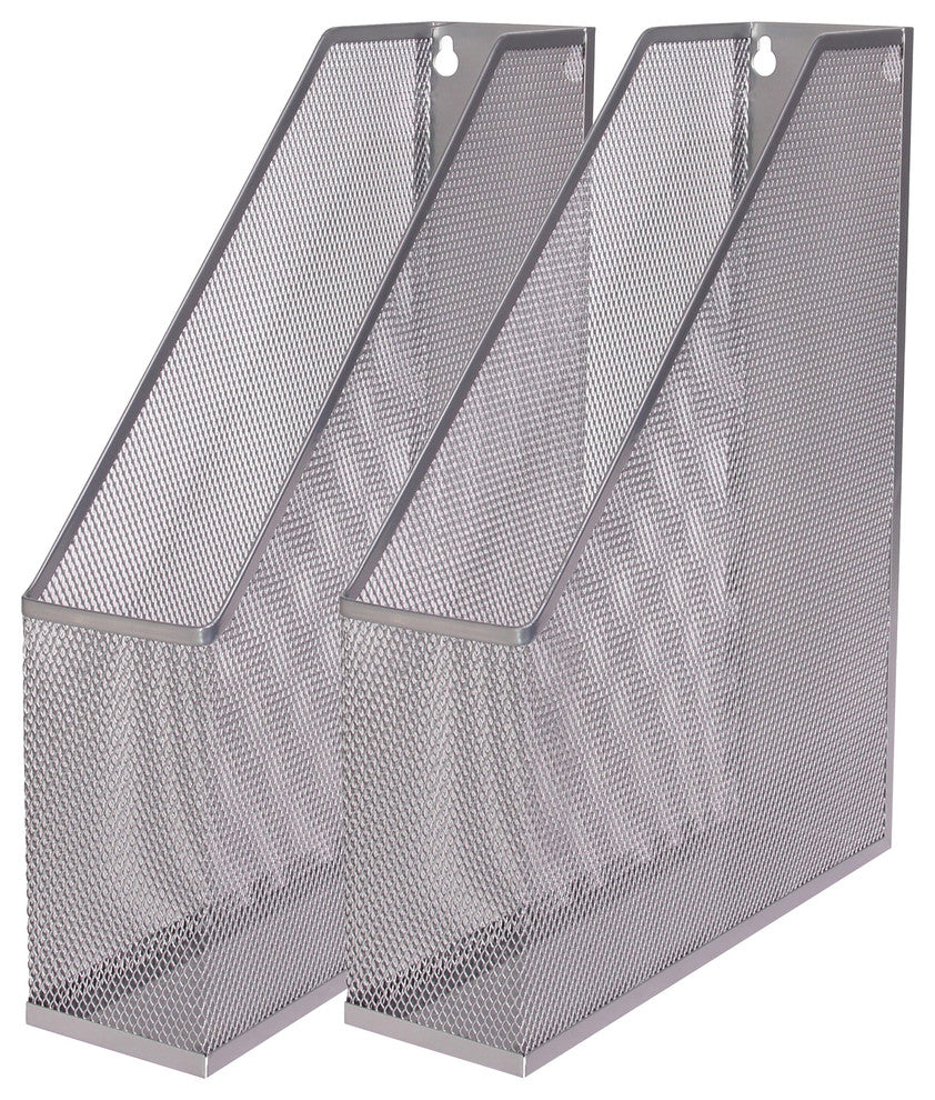YBM Home Silver Mesh Wall Mount File Holder 12"x10"x3", 2-Pack