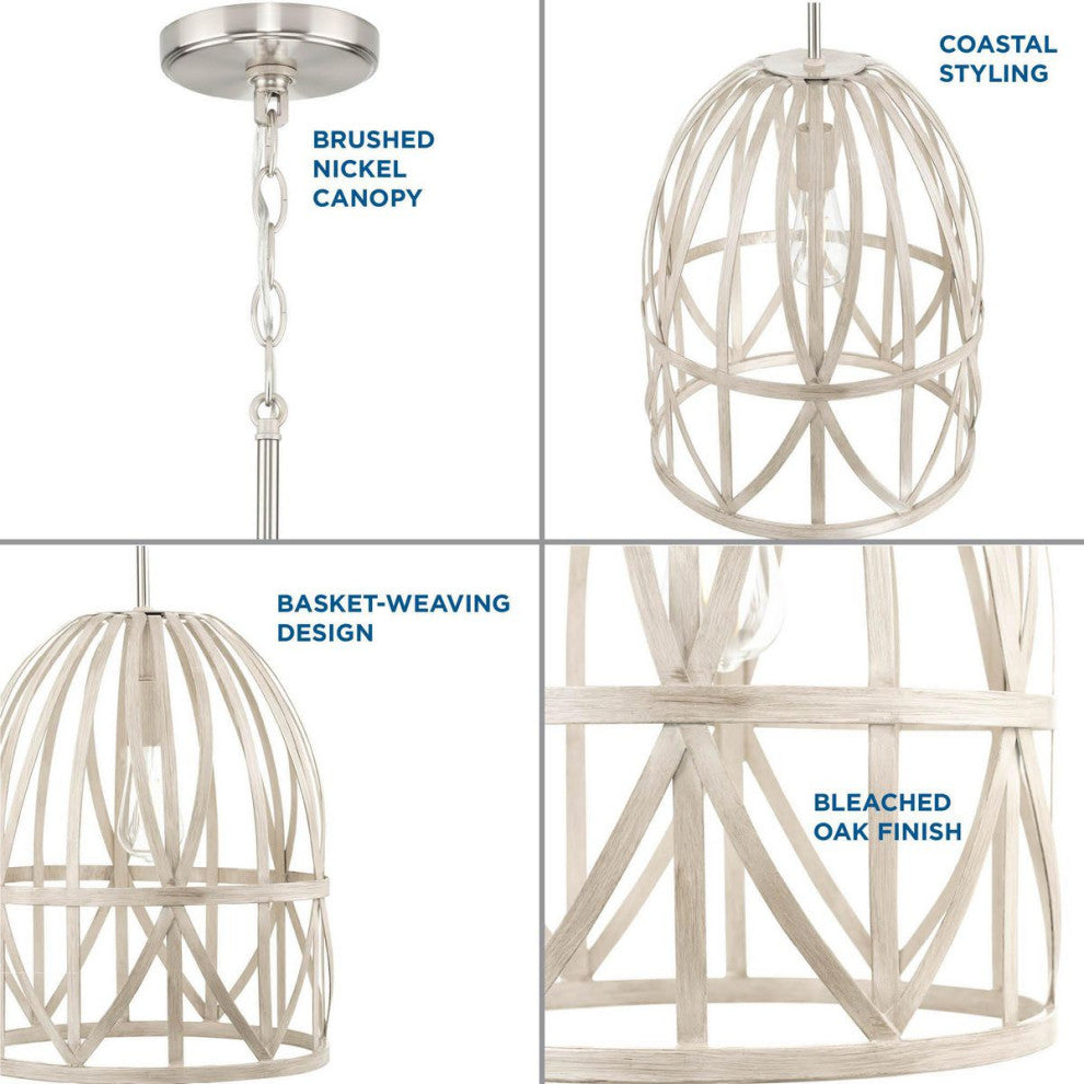 Chastain 1-Light Basket Pendant Light, Bleached Oak/Brushed Nickel