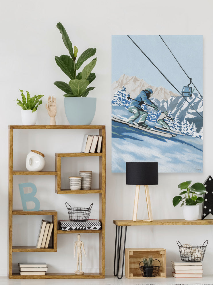 "Skiers Race Down" Painting Print on Wrapped Canvas, 8x12