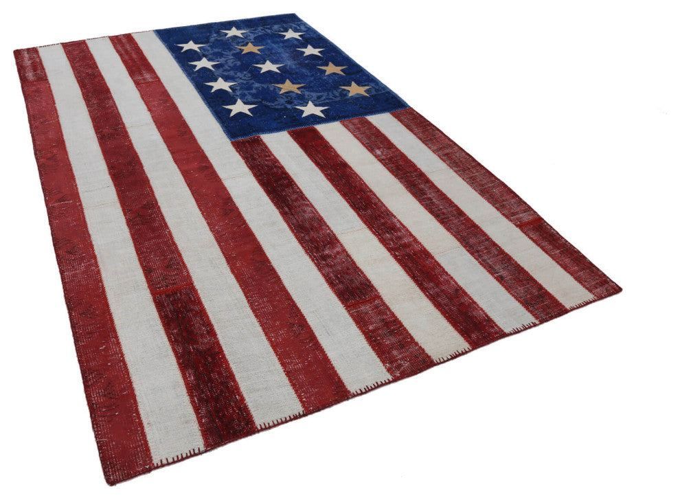 Rug N Carpet - Hand-knotted Anatolian 6' 6'' x 9' 11'' Flag Patchwork Rug