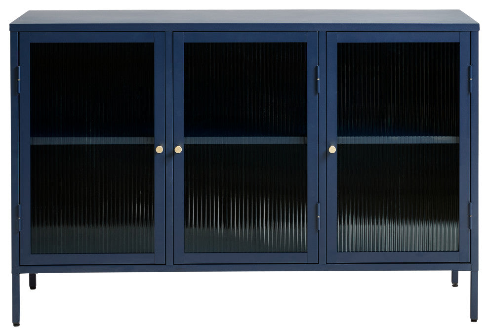 Metal & Glass 3-door Sideboard, Blue