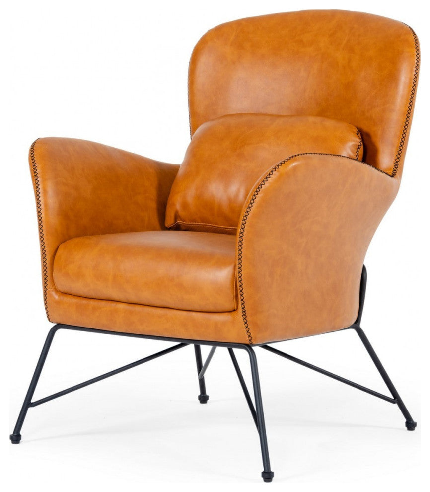 35" Carmel Brown Faux Leather Shelter Style Accent Chair