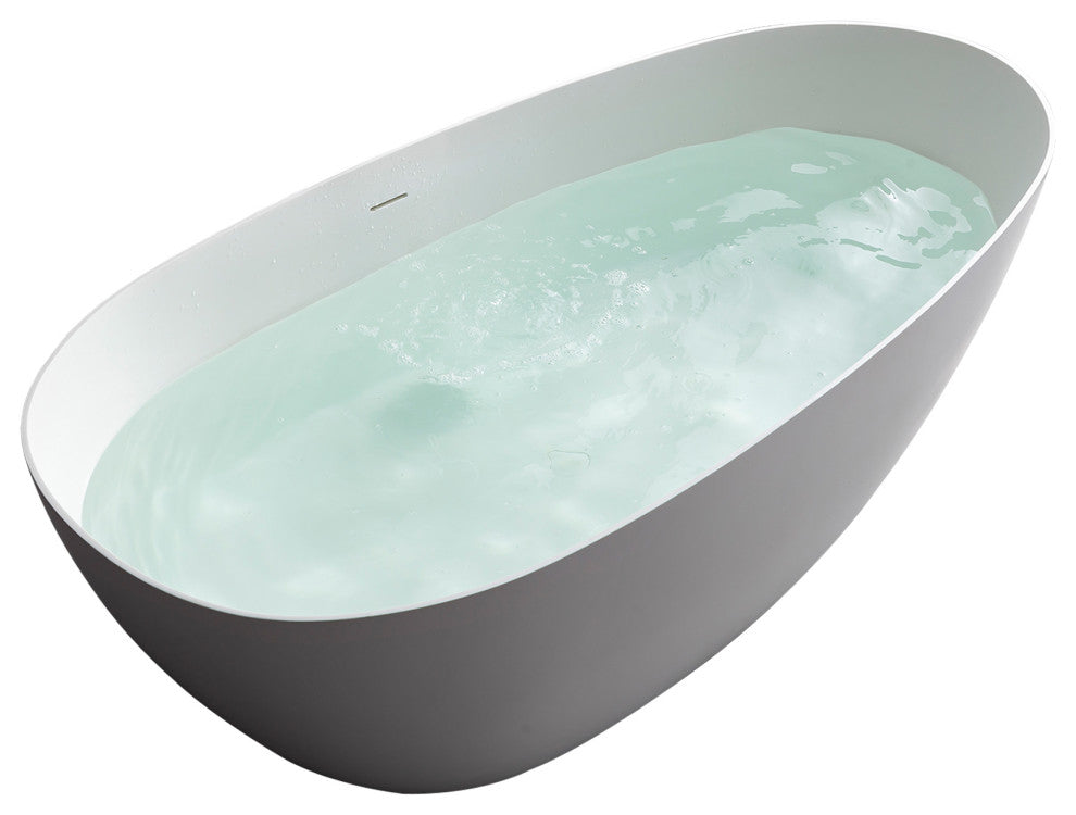 Solid Surface Freestanding Soaking Bathtub, Drain, 59"