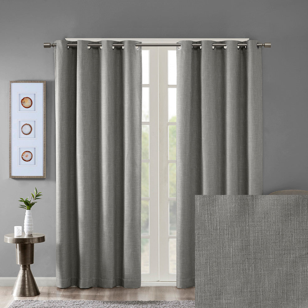 SunSmart Maya Printed Heathered Blackout Grommet Top Curtain Panel, Grey