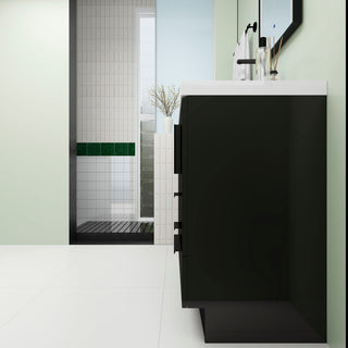 Carla 36" Freestanding Bathroom Vanity With Left Side Drawers, Gloss Black