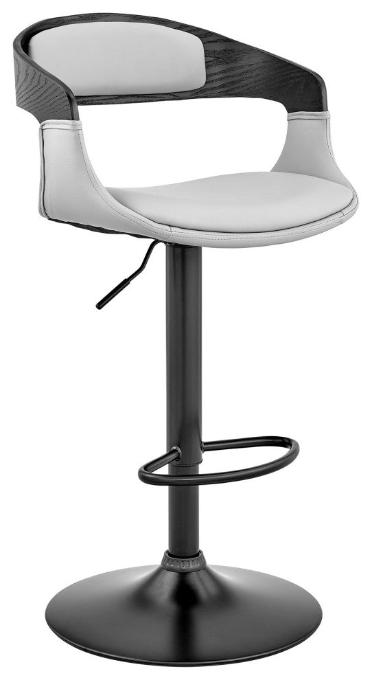 Gray Modern Upholstered & Black Base Bar Stool