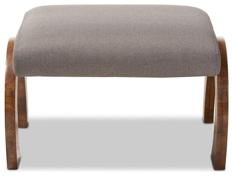 Sandrine Gray Upholstered Walnut Brown Wood Ottoman