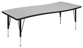 86" Oval Wave Activity Table Set with 14" Student Stack Chairs, Grey