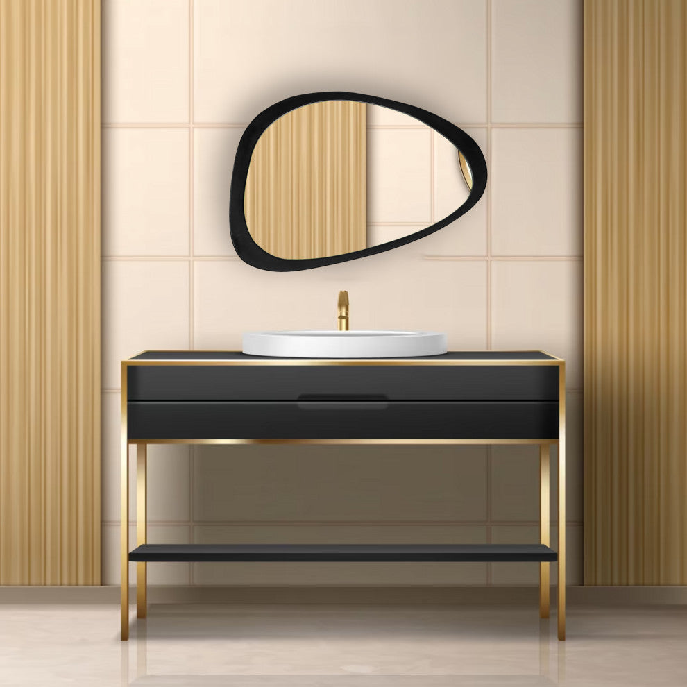 Natural Wood Framed Asymmetrical Mirror 44x30", Black