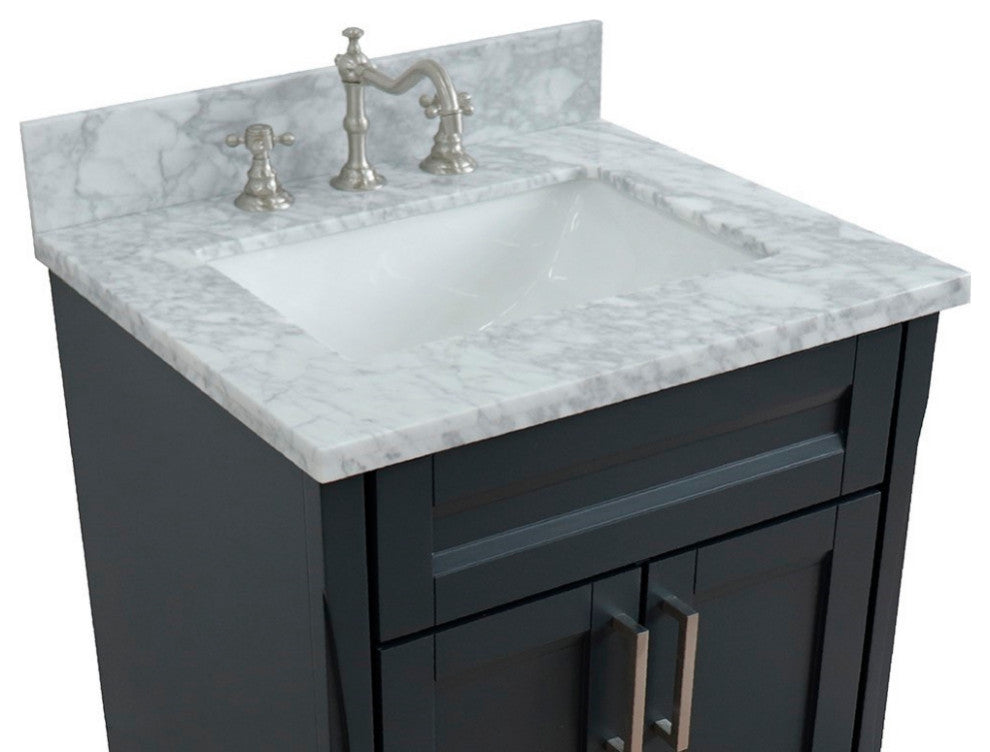 25" Single Sink Vanity, Dark Gray Finish With White Carrara Marble