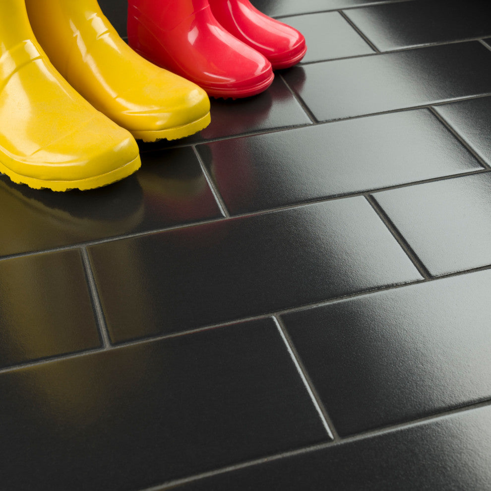Piscina Brick Porcelain Floor and Wall Tile Sample, Black